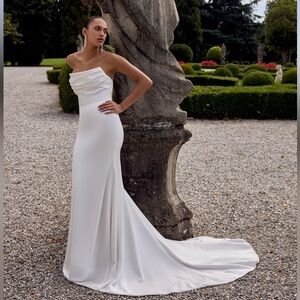 Justin Alexander Gwinn Strapless Fit & Flare Wedding Dress Style 88320 Size 10